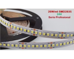 Tira LED Flexible 24V 26W/mt 240 Led/mt SMD 2835 IP65 Blanco Frío, Serie Profesional, rollo 10 mts